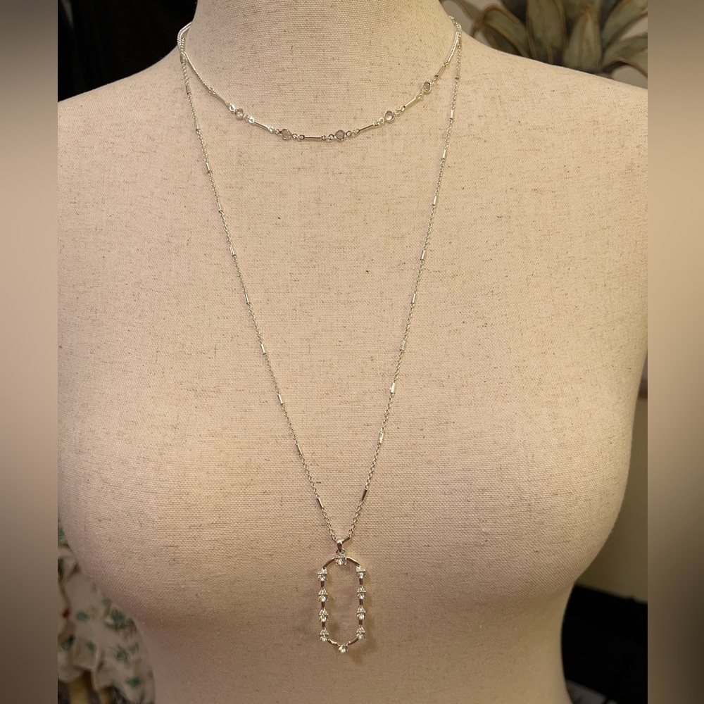 Silver Crystal Drop Pendant Layered Necklace by Nine West NWOT